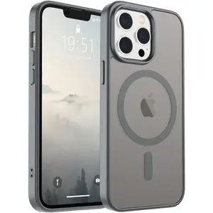 Magnetic Compatible Case for iPhone 13 Pro Max | Slim Translucent Matte Shockproof Phone Cover | Strong Drop Protection | Anti-Fingerprint | Gray