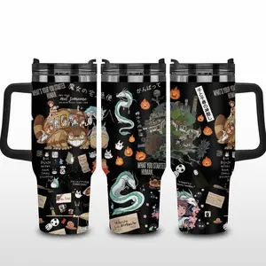Studio Ghibli 40oz Tumbler with Handle | Totoro, Howl's Moving Castle & Spirited Away Anime Travel Mug with Straw | Perfect Fan Gift Merch Idea