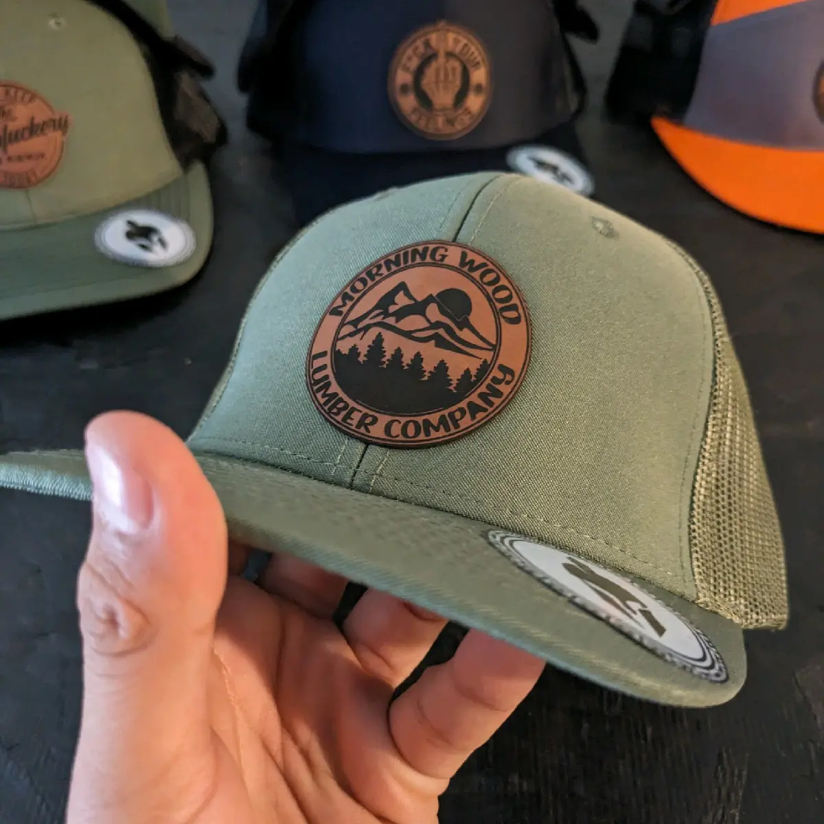 All green 6 panel fitted cap (morning wood)
