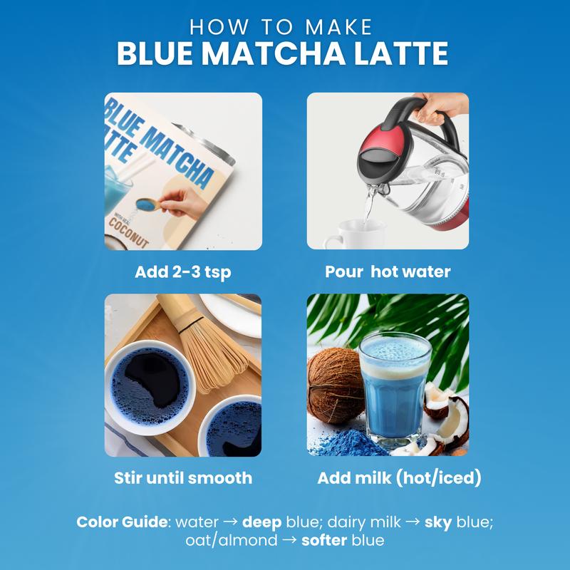 Tytea Coconut Blue Matcha Latte – Superfood Butterfly Pea Powder, 100g, Vegan & Antioxidant Rich, NOT Green Tea Matcha