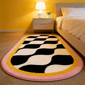 Fashion Creative Bedroom Bedside Plush Rug, Oval Carpet, Decorative Area Rug, Modern Home Decor Living Room Sofa Rug, Soft Fuzzy Mat, Suitable for Various Rooms