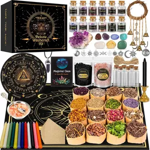 All in One Witchcraft Supplies Witch Stuff Spell Kit 88 PCS, Wiccan Tools, Include Herb Crystal Candle Amethyst Pendulum, Witch Gift Wiccan Starter Kit Altar Supplies Pagan Decor