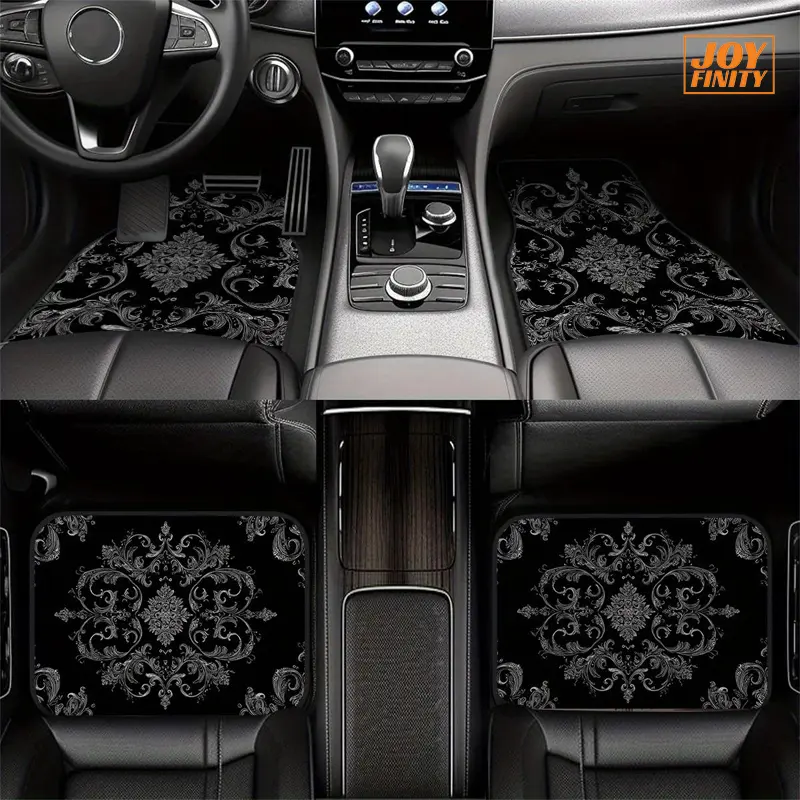Joyfinity 4pcs Non-Slip Polyester Car Floor Mats, Vintage Patterned Mats for Added Grip, Suitable for Sedans And Suvs, Interior Decor Items to Protect The Car's Floor