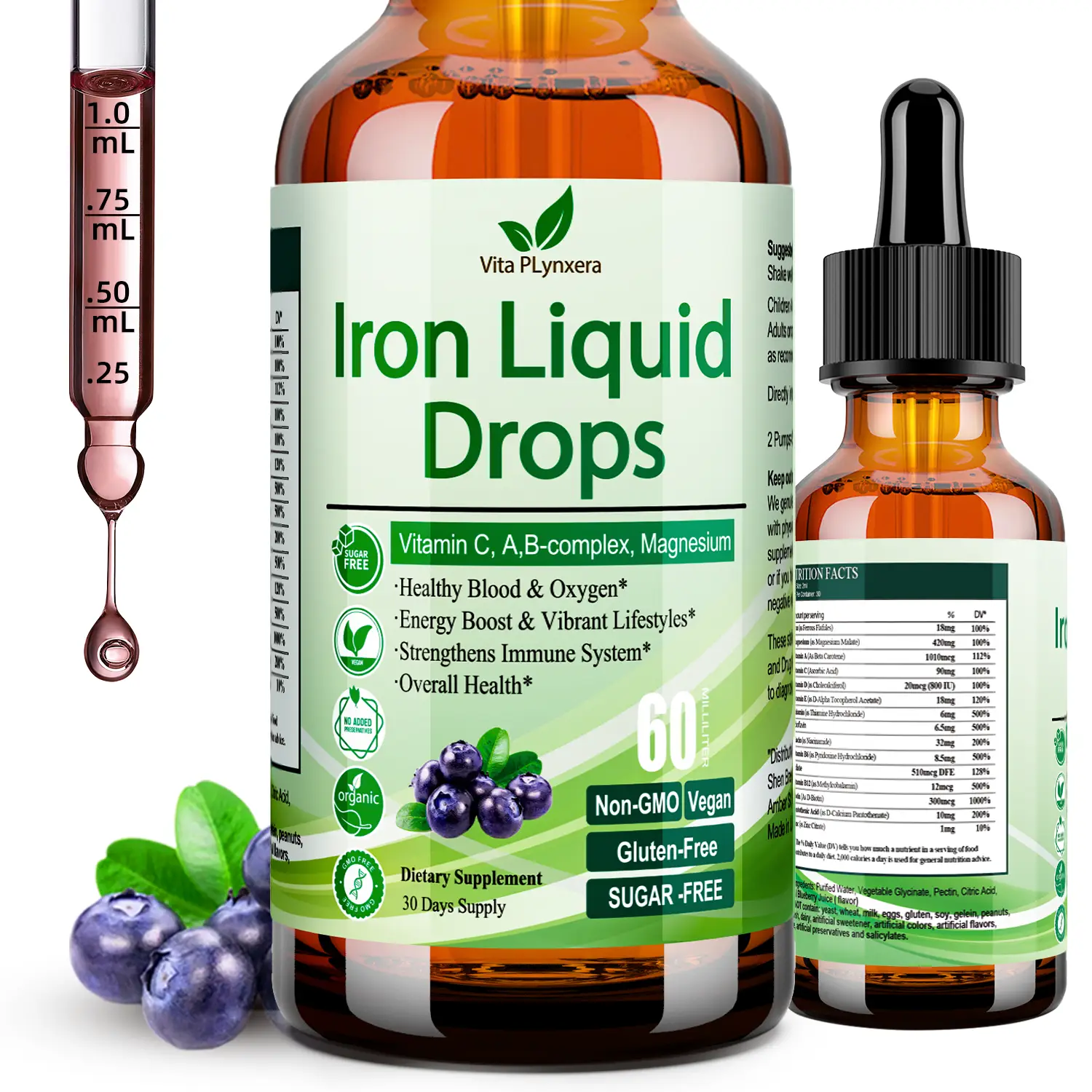 Liquid Iron Supplement for Women Men & Kids, Vegan Iron Drops with Vitamin C D,...