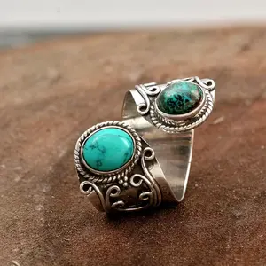 Berlala Unisex Adjustable Jade Ring - Fashionable Blue Turquoise Gemstone Turquoise Jewelry