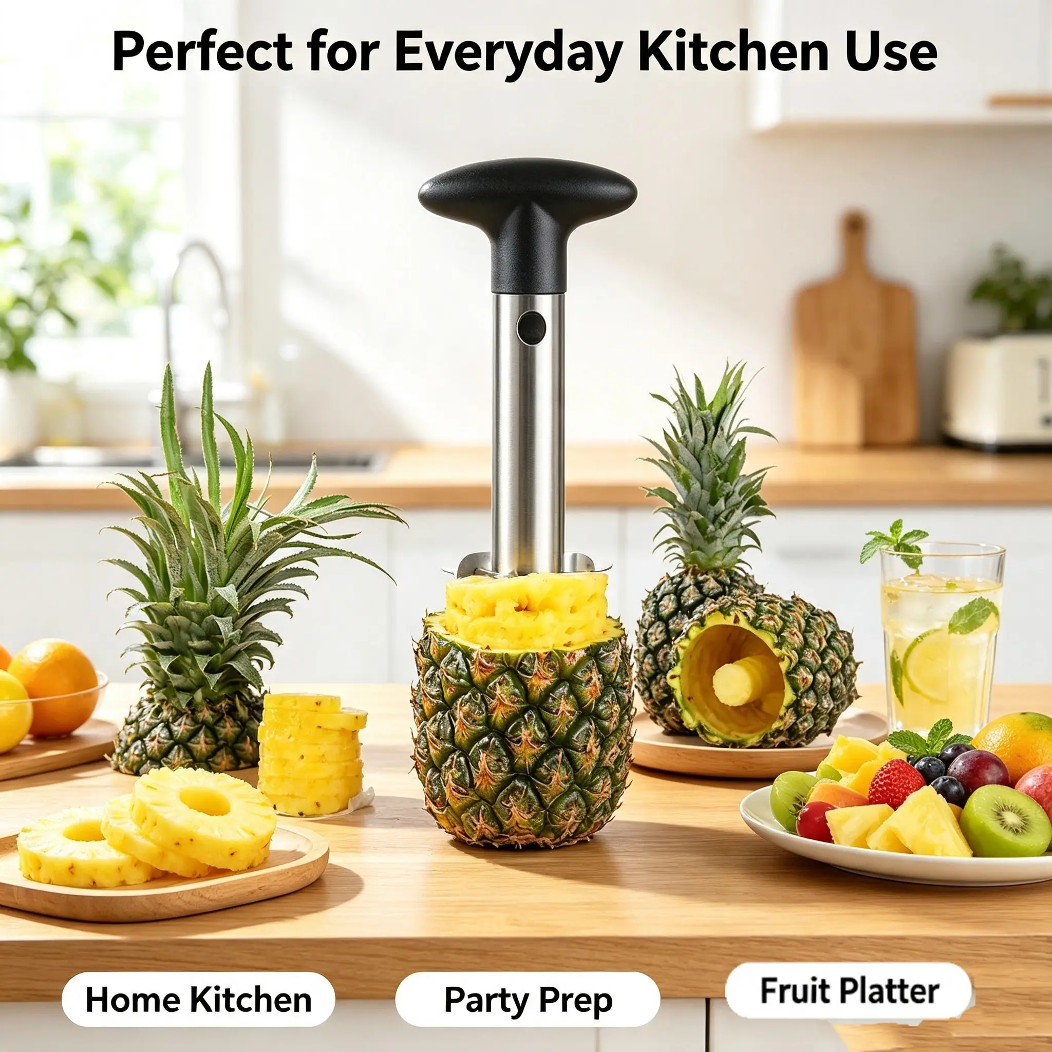 Stainless Steel Pineapple Corer Slicer Cutter, Kitchen Utensils with Detachable ABS Handle, Efficient Fruit Peeler for Home Use Kitchen