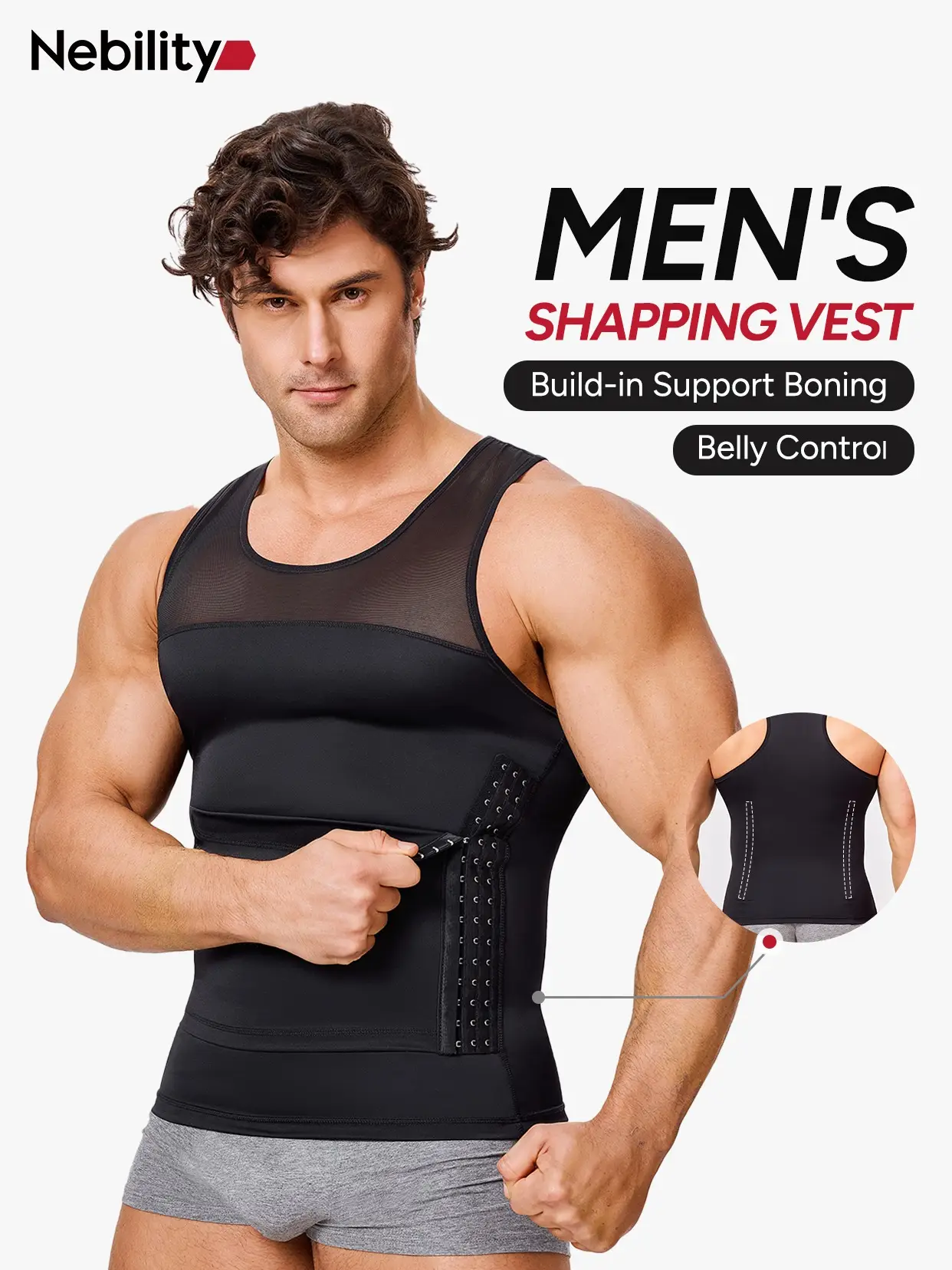 【Nebility】Men's Waist Reducing Shapewear Tummy Control Shapewear Waist Trainer Comfy Stretchy Waist High Stretch Shapewear dealsforyoudays