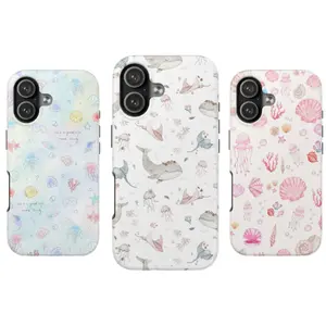Whimsical Ocean Life Phone Case – Aesthetic Watercolor Whale, Jellyfish & Sea Shell Pattern Cover for iPhone 17 16 15 14 13 12 11 Pro Max X XS & Samsung Galaxy S21–S26 Plus Ultra | Cute Pastel Marine Gift