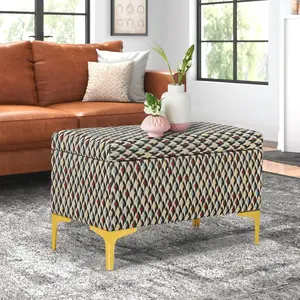 Adeco Rectangular Storage Ottoman Bench, Upholstered Coffee Table with Golden Metal Legs, Footrest Stool for Living Room Bedroom Entryway