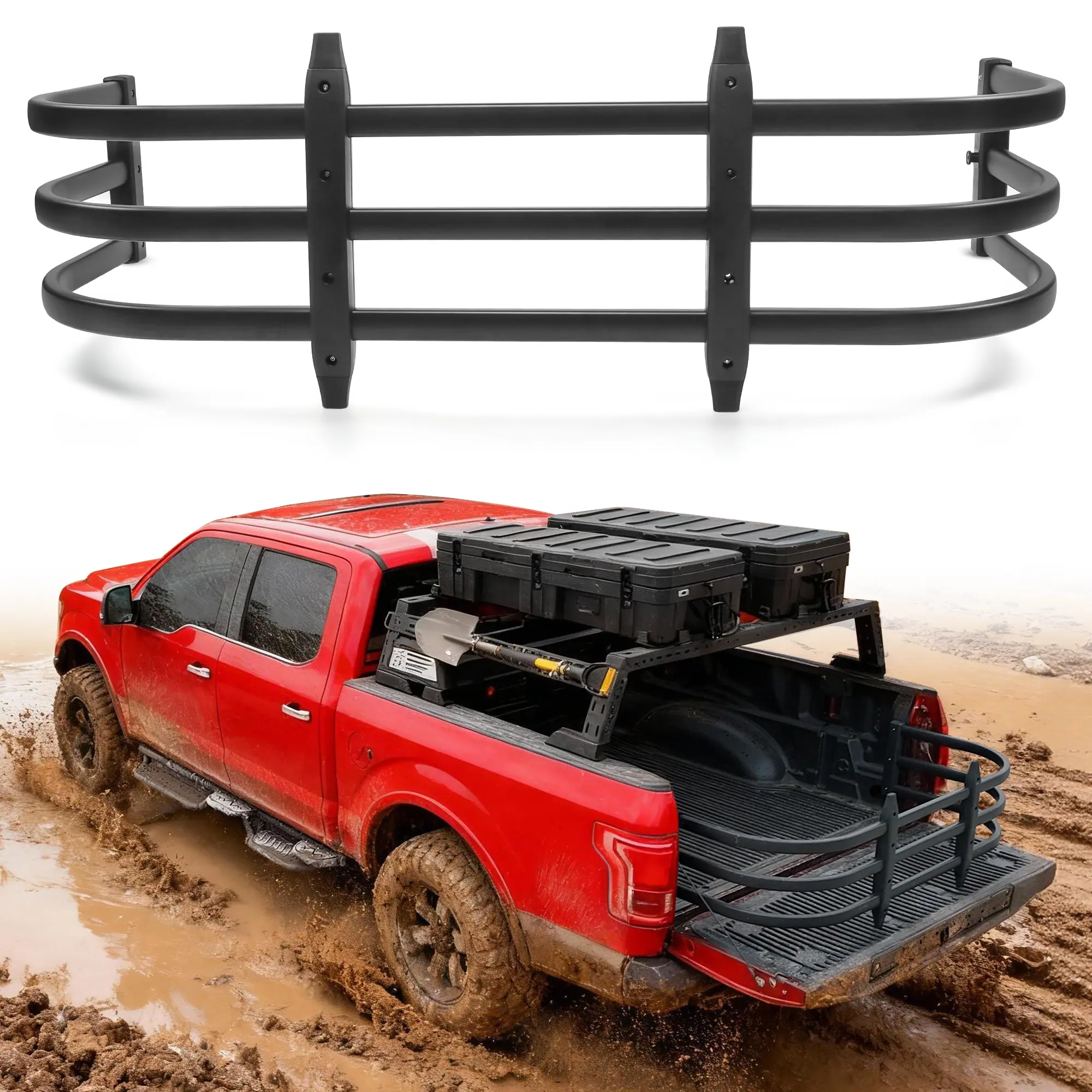 MONOKING Adjustable Truck Bed Extender, 55-68 Inch Aluminum Tailgate Cargo Rack with 180-Degree Flip for Oversized Loads