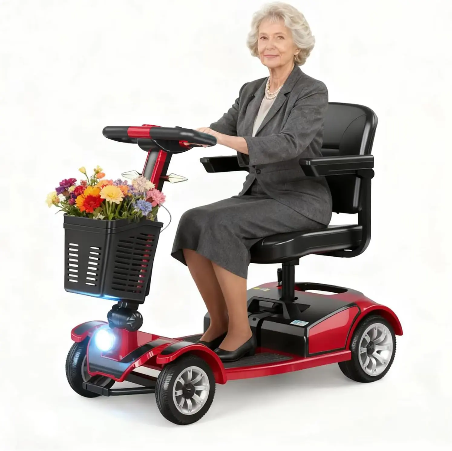 Portable Folding Power Wheelchair - 4-Wheel Heavy-Duty Electric Mobility Scooter for Seniors, 418 LBS Capacity, 22 Mi Range, Easy to Operate, Portable Folding Scooter