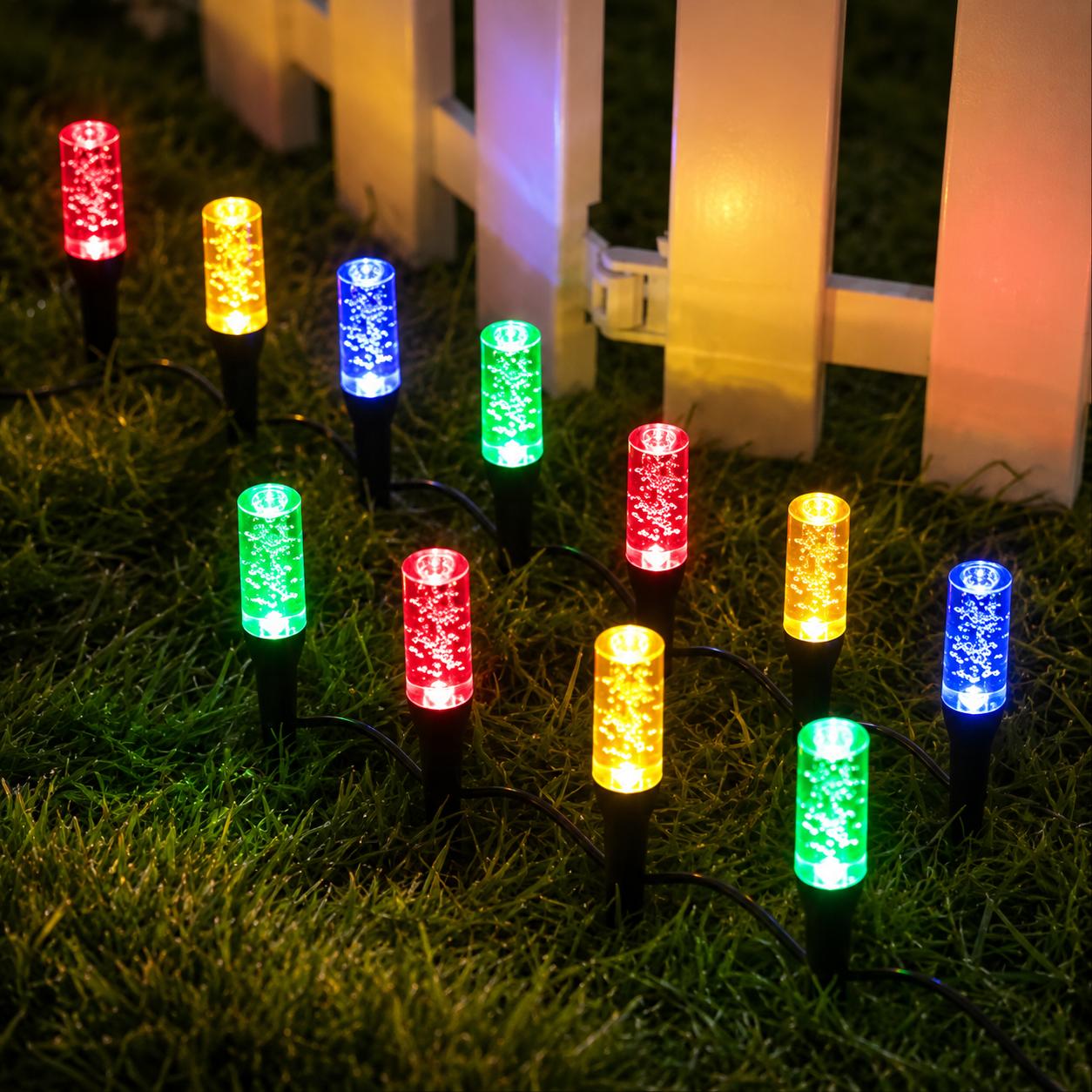 20-Pack LED Solar Pathway Lights, Crystal Ice Pillar Outdoor Garden Accessories with IP54 Waterproof Plastic Body, In-Ground Installation for Small Gardens, Paths
