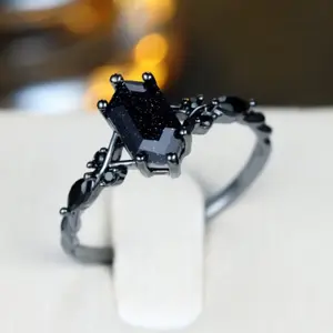 Black Gold Galaxy Hexagon Cut Cubic Zirconia Engagement Ring Classic Engagement Rings for Women Gold Jewelry Birthday Gift