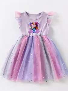 Girls' Short Sleeve Casual Glitter Mesh Dress, Sparkly Dress, Summer Princess Dress for Ages 4-7, K-Pop Style, gift for girls, Perfect for Daily Wear, Birthdays, Vacations, summervibes