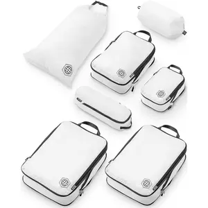 Large Compression Packing Cubes for -Packing Cube Luggage Organizers 7 count Set for Checked Luggage-Ultralight, Expandable/Compression Bags by  (White/Grey)