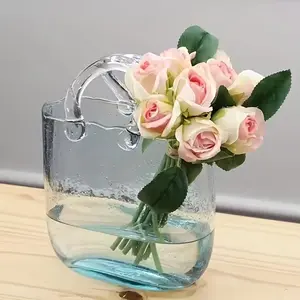 Transparent Nordic Style Handbag-Shaped Glass Vase, DIY Fish Tank & Hydroponic Planter, Modern Home Decor for Living Room & Office
