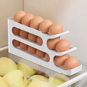 Egg Holder for Fridge, Auto Rolling Egg Roller/Dispenser/Organizer/Storage/Container for Refrigerator, Countertop, Kitchen, Space-saving Egg Tray for 18 Eggs, 3 Tiers, 1 Pack