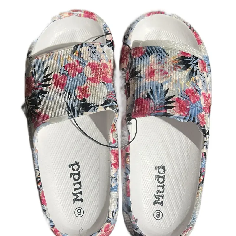 Mudd Slides - Floral Patterned Design with White Sole and Mudd Branding Walking Shoes Women Footwear Slipper