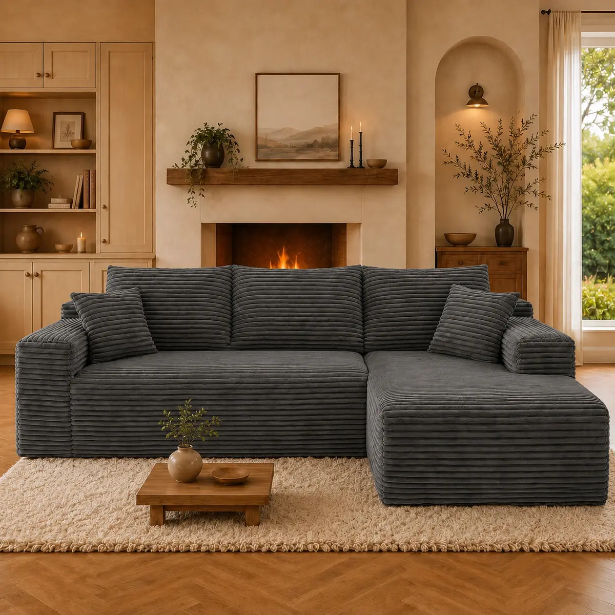 95.6 in L-Shape Modern Chenille Boneless Sectional Sofa Set with Side Recliner, Free Combination Multi-Part L-Shape Sectional Living Room Furniture for Living Room & Apartment, Home Decor Essential, Boneless Couches