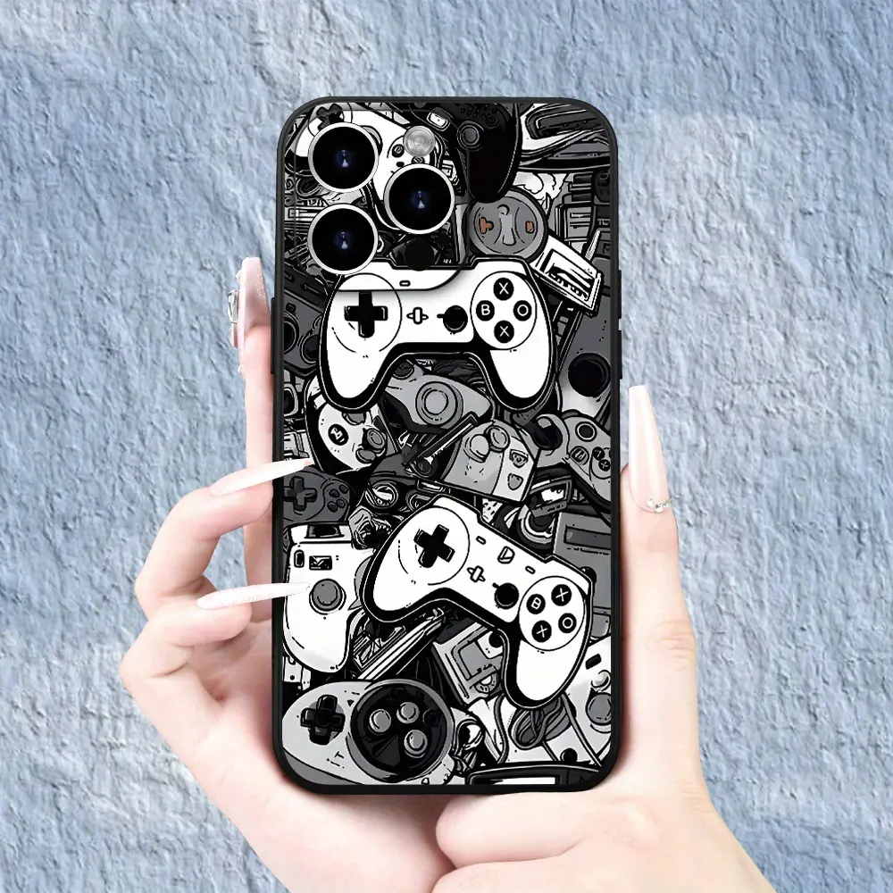 Textured Plastic+TPU Gamer Phone Case, Protector Casing Cover with Advanced Lens Protection, Flexible Fit, Black, Compatible with iPhone 15/15 Plus/15 Pro/15 Pro Max/14/14 Plus/14 Pro/13/13 Mini/13 Pro/12/12 Mini/11/8/7/SE/XS Max