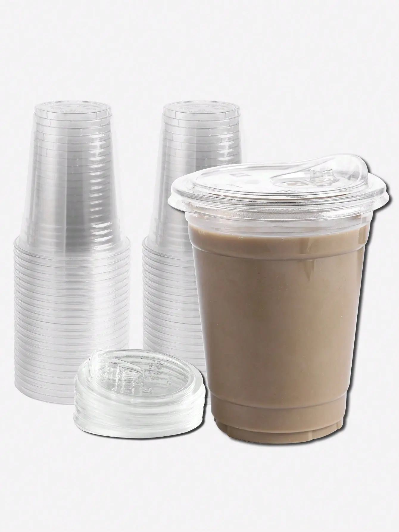 20 Pieces/Set Of 12 Ounce Transparent Crystal PET Plastic Cups, Disposable Cups With Straw Lids, Suitable For Ice Cream, Coffee, Smoothies, Milkshakes, Juices, And Beverages, Suitable For Coffee Shops, Milk Tea Shops, Large Dining Parties, And Households.