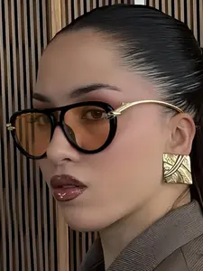 Women'S Stylish Oval Frame Fashion Glasses with Protection & Metal Hinges - Tortoiseshell-like Patterned PC Lens, Lightweight Polycarbonate Frame for Day & Night Wear, Eyewear for Driving, Outdoor, Everyday Use, Versatile Use, Oval Shape