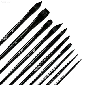 10Pcs Flat Nylon Art Brushes, Premium Sturdy Nylon Bristles, Multipurpose Painting Tools for Watercolor, Oil and Acrylic, Great for Beginners & Art Lovers, Detail Paint Brushes