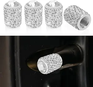 4PCS Bling Crystal Tire Valve Stem Caps – Rhinestone Dustproof Air Valve Covers for Cars, SUVs, Motorcycles, Bikes & Trucks, Universal Leak-Proof Accessories (White)