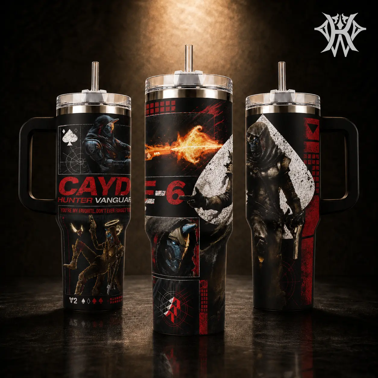 Cayde-6 Destiny 2 Hunter Vanguard 40oz Tumbler with Handle and 20oz Skinny Mug, Ace of Spades Gaming Merch Gift for Fans, Insulated Stainless Steel Coffee Cup Water Bottle Leakproof with Straw Art