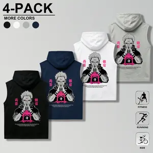 Two-sided Yuta Inaba hooded sleeveless top; Jujutsu Kaisen “King of Curses” double-print knit layered vest; pink print anime sleeveless hooded vest; two-sided Yuta Inaba manga-style fan top; suitable for all genders.