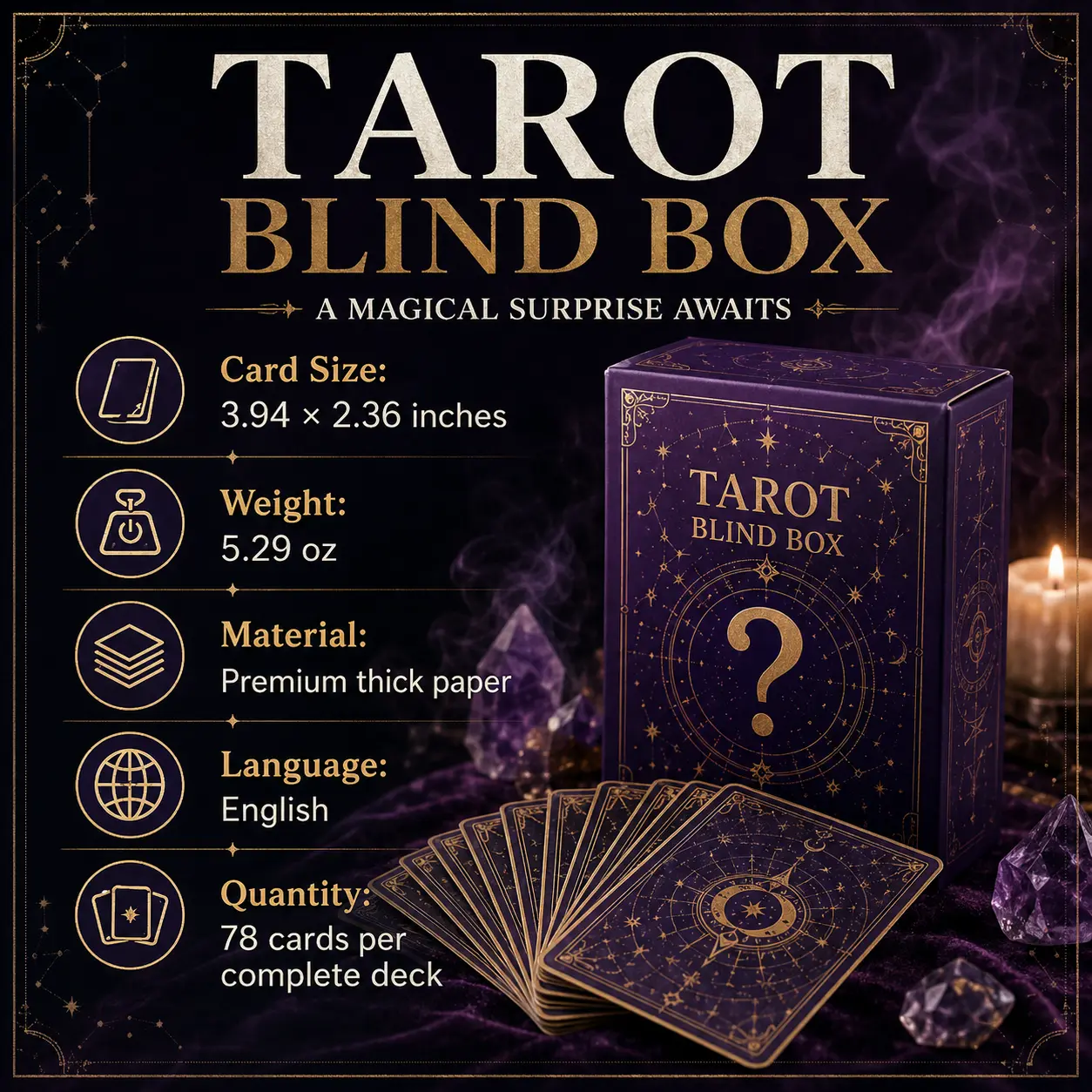 Mystery Tarot | Collectible Tarot Card Deck | Premium 78 Card English Tarot Set