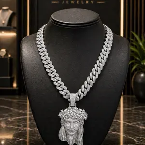 Jesus Iced Out Set Miami Cuban Link Chain with Sparkling Design and Bold Statement Piece