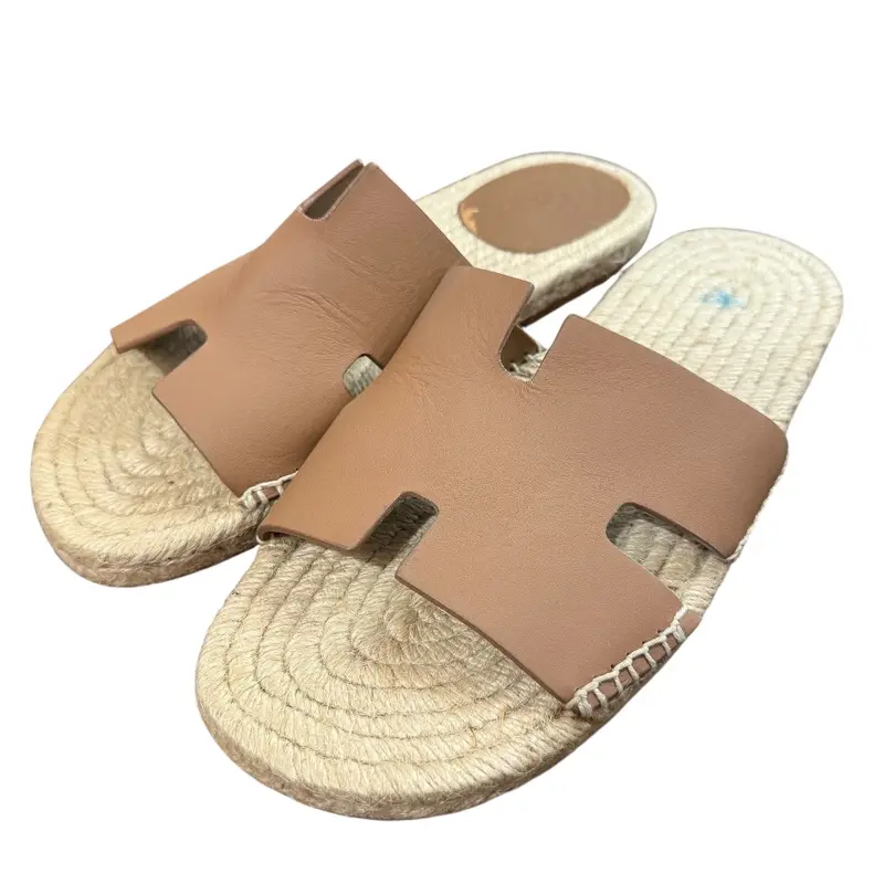 Hermes Sandals Espadrilles Antigua Striped Canvas Hermes Antigua Espadrille Natural Safari Calfskin Leather  main image 4