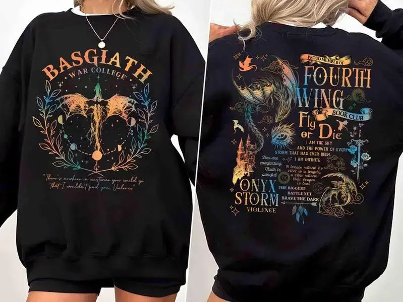 Fourth Wing Sweatshirt - Hoodie, Basgiath War College Sweatshirt, Dragon Rider Shirt, Gift For Readers, Xaden Riorson, Fantasy Book Dragon Shirt