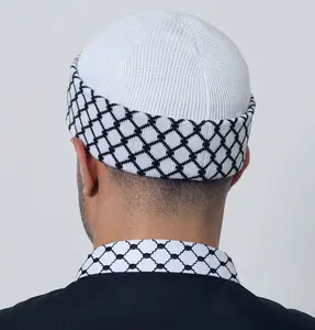 Men's Premium Knitted Beanie - White Kuffiyeh