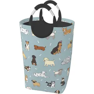 Dogs Puppy Laundry Basket Cute Dog Foldable Laundry Hamper Collapsible Laundry Baskets with Handles Clothes Hamper Laundry Tote Bag for Dorm Bin 50L