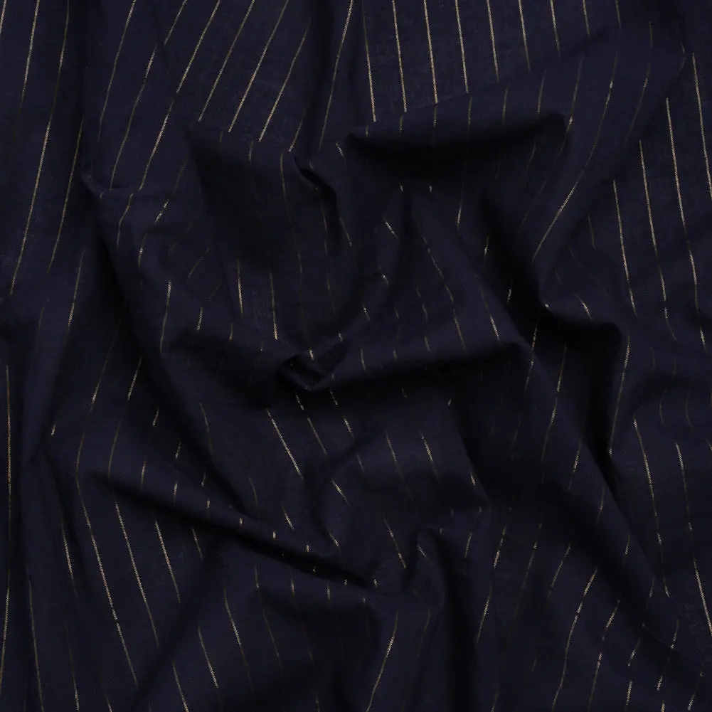 Famous Australian Designer Navy Cotton Voile with Metallic Gold Pinstripes