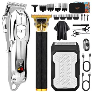 LQT 3-in-1 Professional Barber Kit for Men - Cordless USB Rechargeable Hair Clipper,  Shaver, Detail Trimmer & Foil Shaver Set with LED Display, Complete Home Grooming Kit doublesided Shaver barbershop salon home use electric cutters