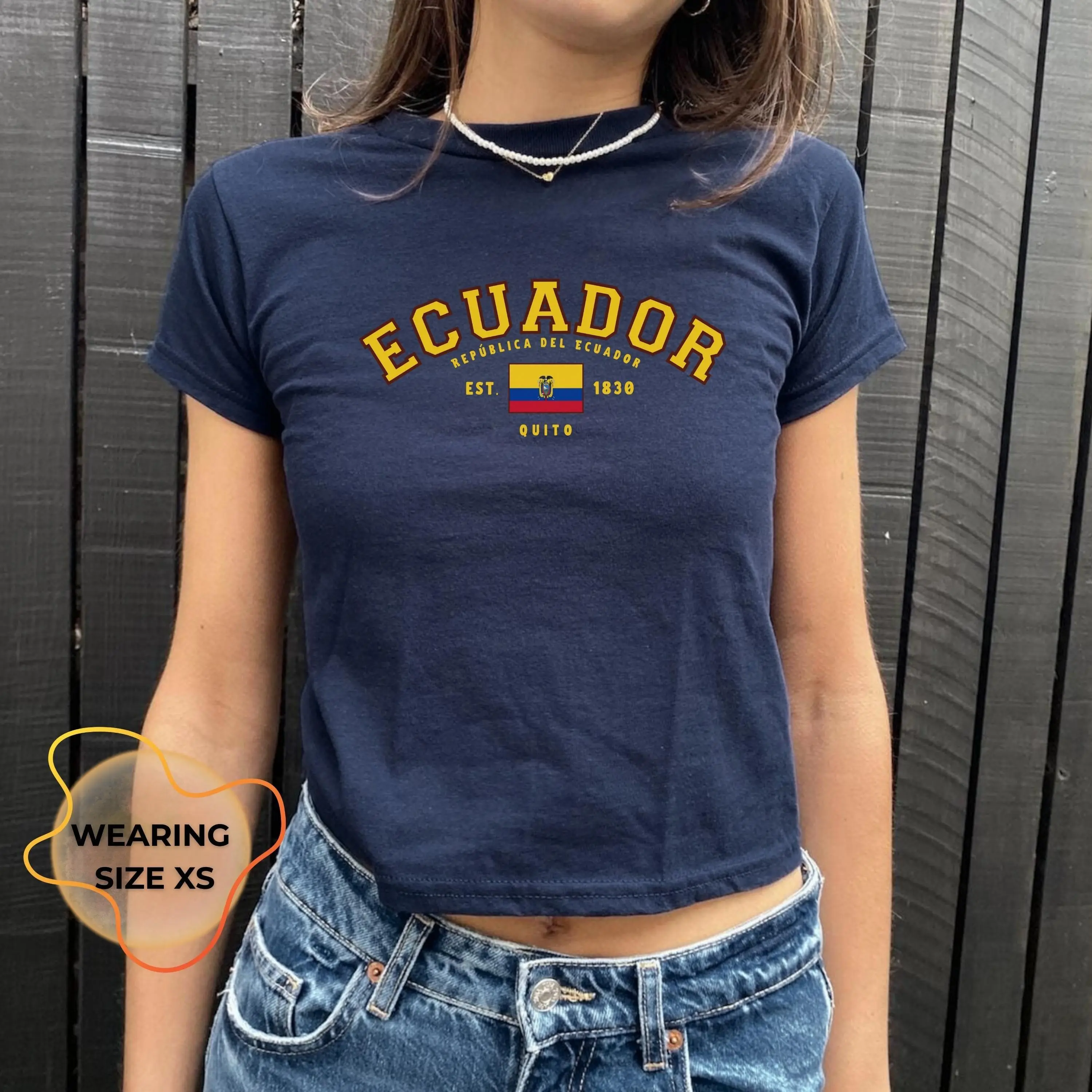 Ecuador Quito Baby Tee, Y2K Graphic T-Shirt for Women, Ecuador Flag Slim Fit Top, South America Travel Cute Baby Tee