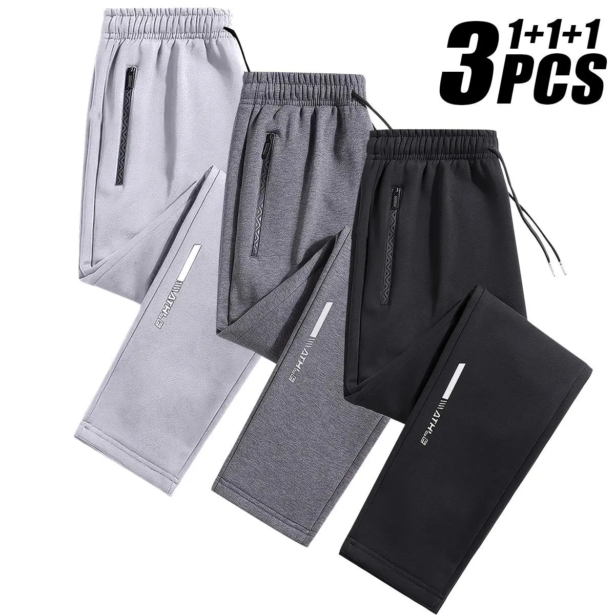 3-Pack Men's Sport Pants, Ice Silk & Breathable, Regular Fit, Fashionable for Sports, Outdoor Activities, Gym & Running 3-Pack Men's Sport Pants, Ice Silk & Breathable, Regular Fit, Fashionable for Sports, Outdoor Activities, Gym & Running