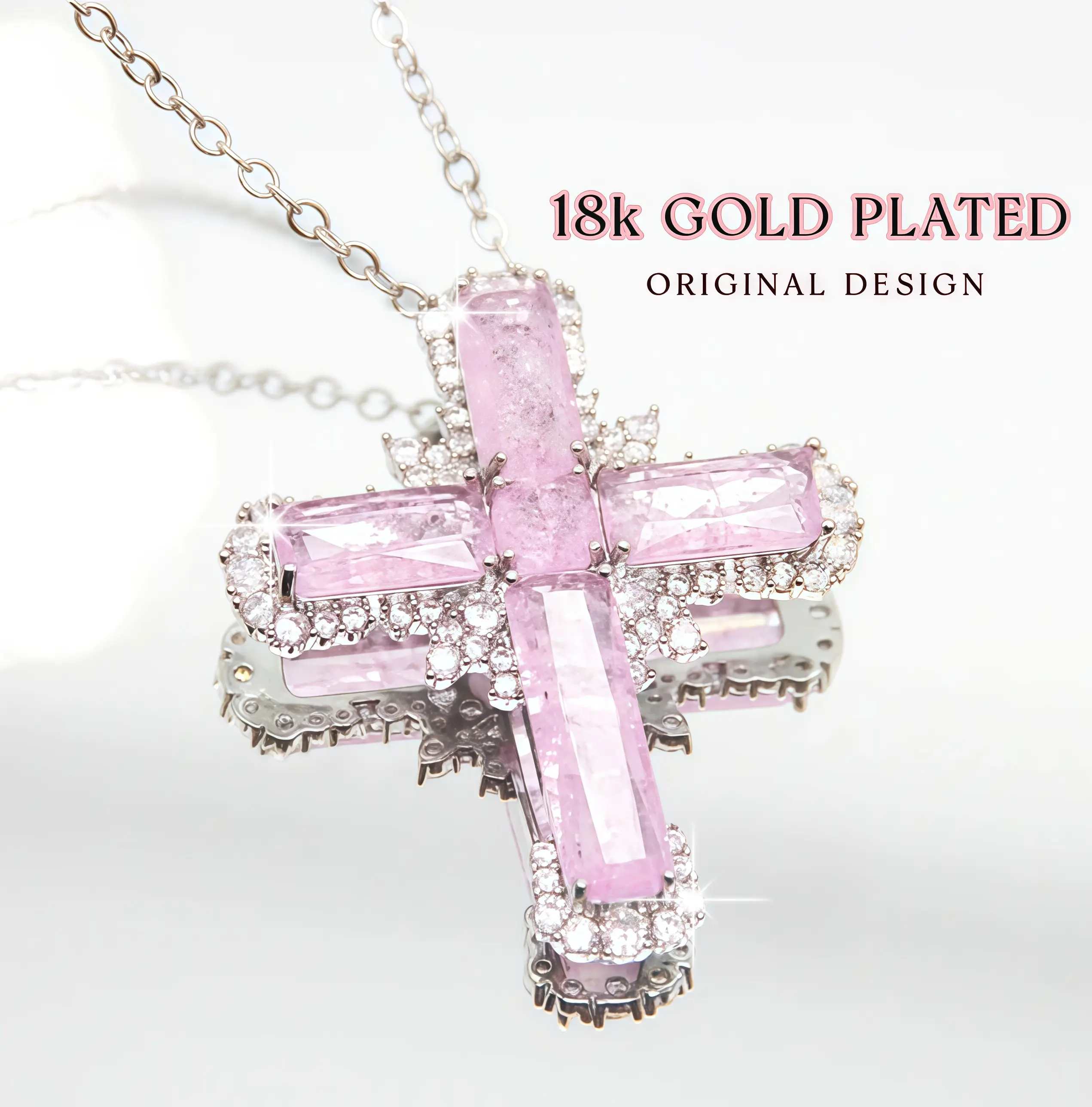 18K Gold-Plated Sparkling Ice-Cracked Cross Pendant Necklace Dazzling Emerald Colour & Decorative Diamond Detailed with Gold Toned Chain | Statement Necklace | Jewellery for Bold Soul Elegant Statement Jewelry Gift Golden christmas surprise holiday gift