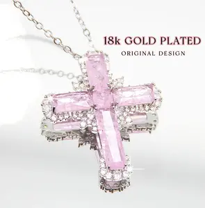 18K Gold-Plated Sparkling Ice-Cracked Cross Pendant Necklace Dazzling Emerald Colour & Decorative Diamond Detailed with Gold Toned Chain | Statement Necklace | Jewellery for Bold Soul Elegant Statement Jewelry Gift Golden christmas surprise holiday gift