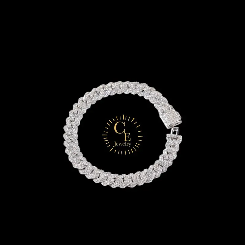 Men's Trendy Jewelry Iced Out CZ Cuban Link Bracelet - Rhodium Plated, 6MM, 7in-8in Hip Hop Costume Bracelet, Cubic Zirconia, Shiny Finish, Anniversary, Chain Jewelry Bracelets & Bangles