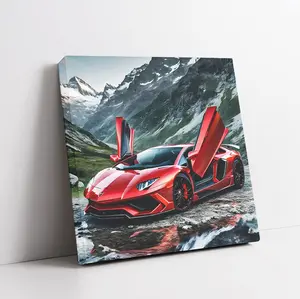 Lamborghini Huracan Evo Burgundy In Mountain Bedroom Posters Wall Art Car Canvas Automobile