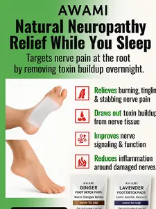 | Awami Deep Cleansing Foot Pads for Better Sleep & Foot Care | Premium Japanese Organic Feet Pads with Ginger Powder (Pack of 1 | 10 Pc)