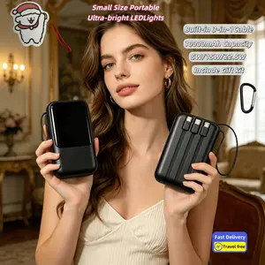 Mini Fashion 5V2A Rapid Charge Power Bank 10000mAh | Handy Design, 4 Attached Cords, Diverse Color Selection, Double Bright LED Lights, Portable External Battery for Travel, Smart Digital Screen, iPhone Compatible, Perfect Gift Pick