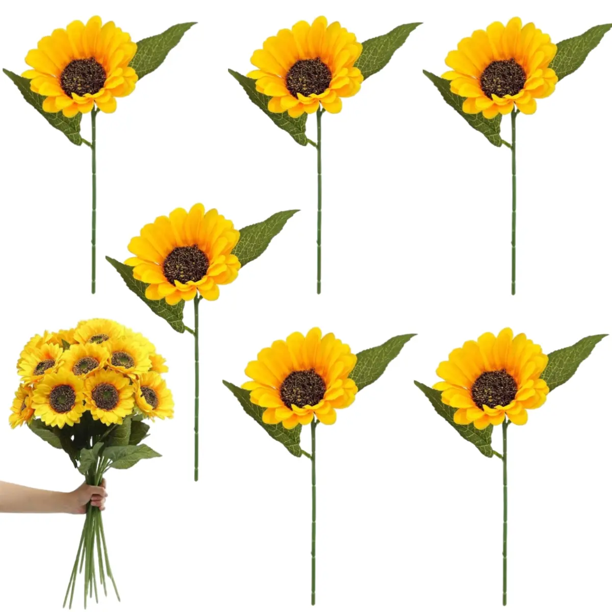 6Pcs/Set Fake Silk Sunflowers,Artificial Flower with Stems for Home Wedding Party,Bride Holding Flowers,Centerpieces Tables Wreath Garden Craft DIY Art Crafts Decor,Christmas Gifts,Hand Tools Kits