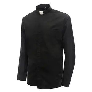 IVYROBES Men's Classic Tab-Collar Clergy Shirt Formal Long Sleeve Preacher Shirt for Communion & Church Services Casual Black Solid Top