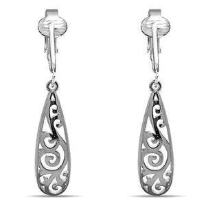Filigree Teardrops Clip On Dangling Earrings