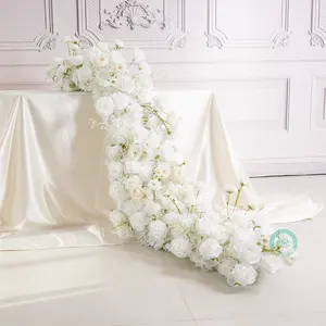 White Flower Garland,5D Luxury Floral Table Runner,Romantic Wedding Centerpiece, Flower Row for Backdrop Decor
